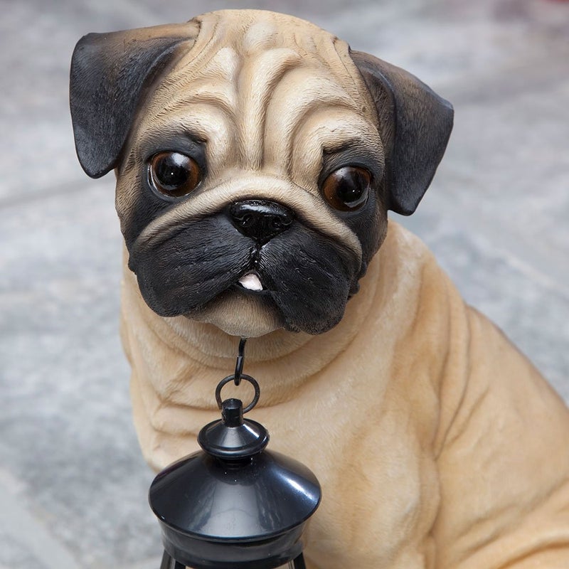Bits and Pieces - Fawn Pug Solar Lantern Statue - Solar Powered Garden Lantern - Resin Dog Sculpture with LED Light - Outdoor Lighting and DÃ©cor - Image 3